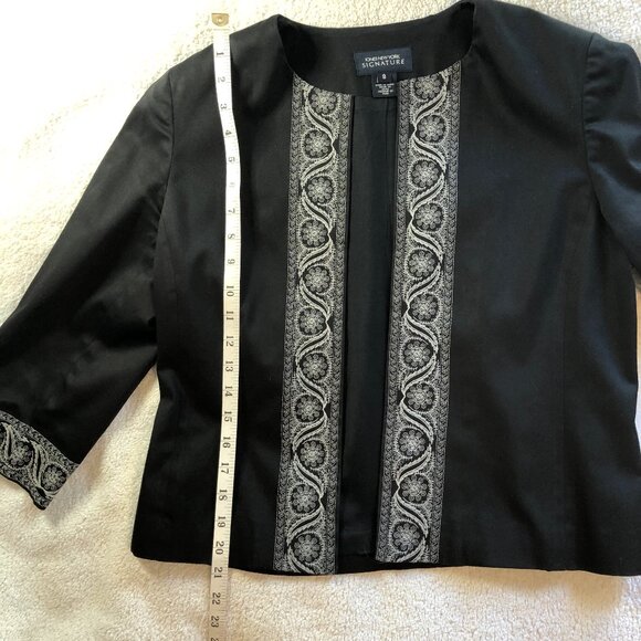 Jones NY Signature elegant black jacket w/ white embroidered trim - Picture 8 of 9